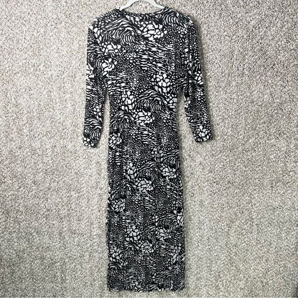 Anne Klein Dress Women’s Large Animal Print Mesh Ruched 3/4 Sleeve Midi NWT - Picture 8 of 11